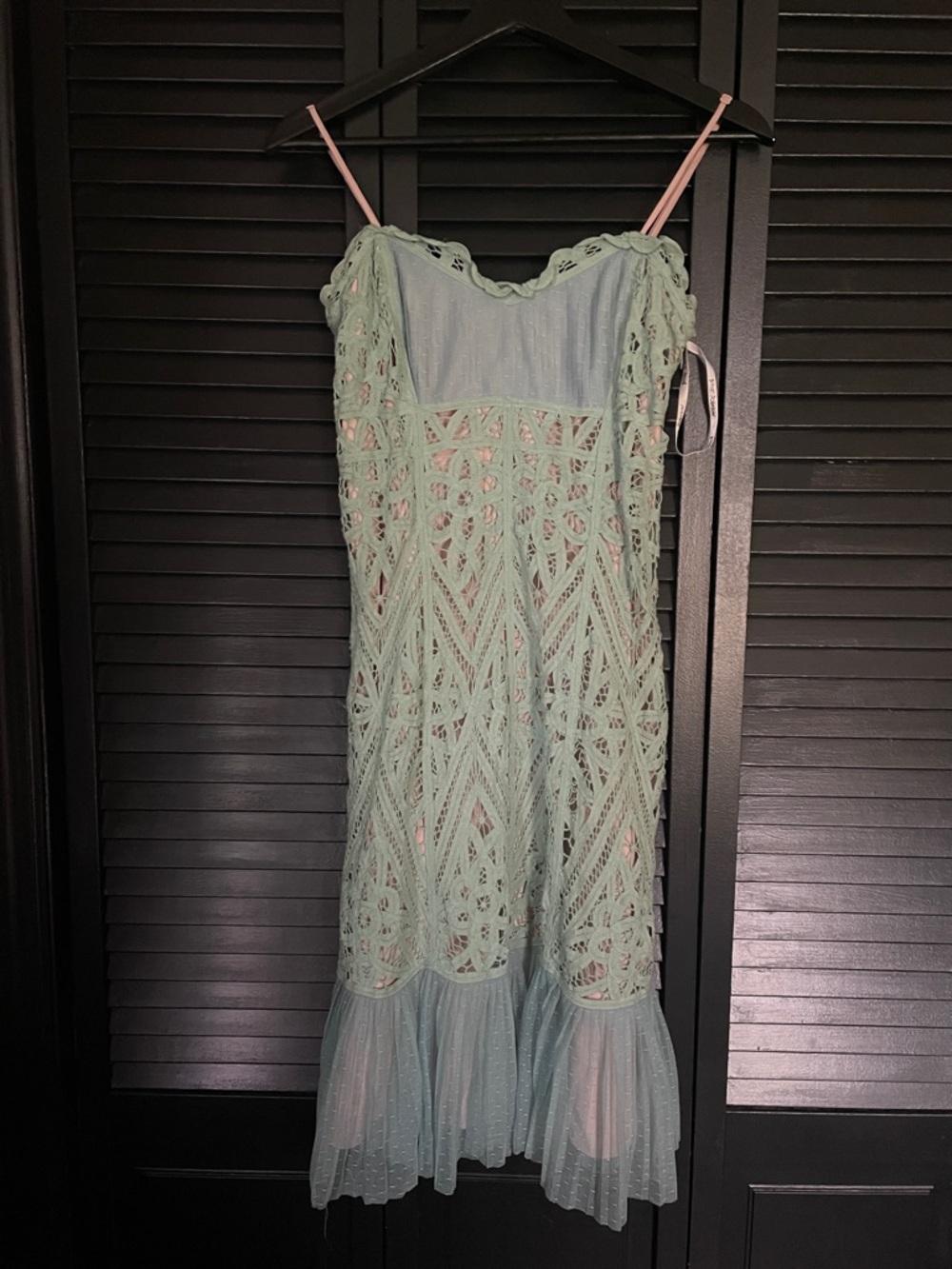 Betsey Johnson Mint Green Lace Overlay Slip Dress with Pink Straps